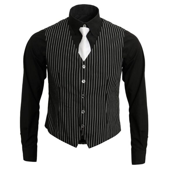 1920s Al Capone Gangster Outfits Halloween Mafia Cosplay Suit Black Pinstripe - Picture 1 of 9